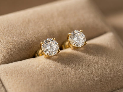 Luksuriøse Gullforgylte Studs i 925 Sølv – Round Brilliant Cut