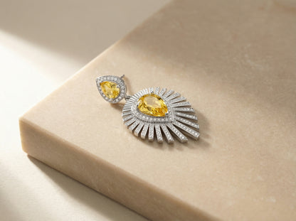 Dråpeøredobb med gul og hvit zirconia