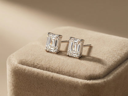 Emerald Cut Studs - Rhodinert 925 Sølv