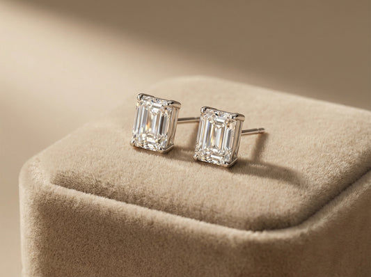 Emerald Cut Studs - Rhodinert 925 Sølv