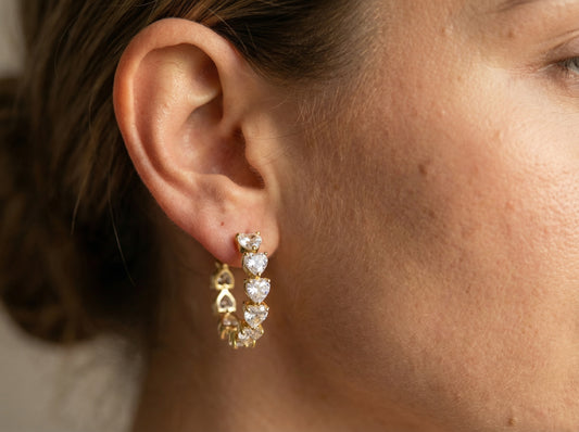 Heart Cut Gold Plated Hoop Earrings