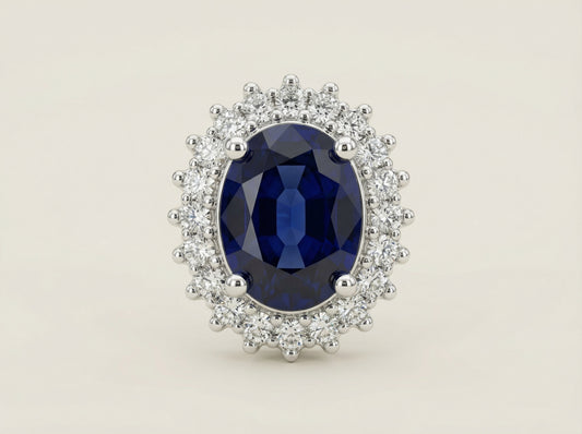 Royal Blue Oval Halo Stud Earrings