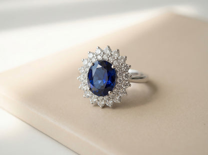 Midnight Sapphire Halo Ring – Vintage Edition