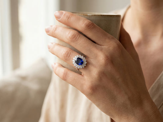 Midnight Sapphire Halo Ring – Vintage Edition