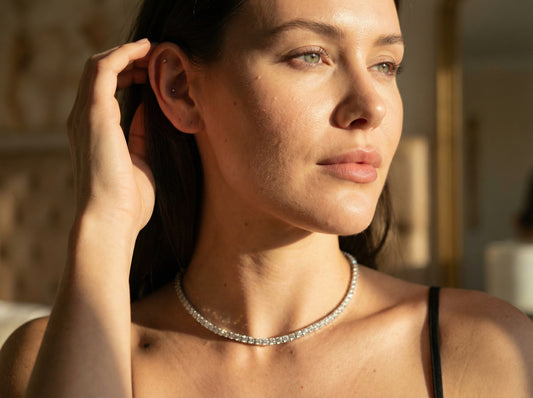 Moissanite 0,1 ct - Halskjede belagt av gull eller sølv (3 mm 16 inc)