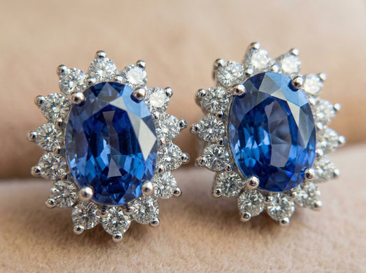 Royal Blue Halo – Ovale Tanzanite Øredobber i 925 Sølv