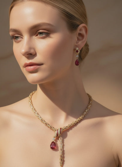 Snake necklace and earrings red